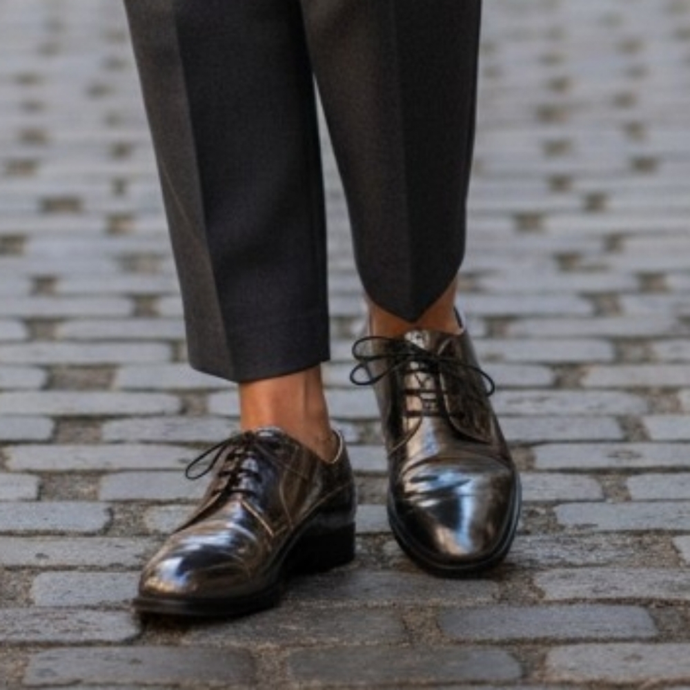 Tod's Metallic Silver Laced-up Oxford Shoes In Leather. Authentic Made In Italy - Picture 2 of 10